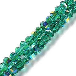 Vert Transparentes perles de verre de galvanoplastie brins, couleur ab , facettes lanterne, verte, 6x4.5mm, Trou: 1.4mm, Environ 98 pcs/chapelet, 17.72'' (45 cm)