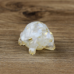 Opalite Resin Home Display Decorations, with Opalite Chips and Gold Foil Inside, Tortoise, 50x30x27mm