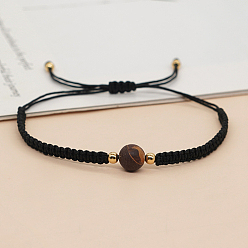 Gemstone Bracelet de perles tressées rondes avec pierres précieuses, bracelet réglable noir, perle: 8 mm