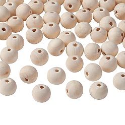 Moccasin Natural Unfinished Wood Beads, Round Wooden Loose Beads Spacer Beads for Craft Making, Lead Free, Moccasin, 12x10.5mm, Hole: 2.5~4.5mm