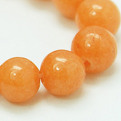 Tomato Natural Mashan Jade Round Beads Strands, Dyed, Tomato, 6mm, Hole: 1mm, about 69pcs/strand, 15.7 inch