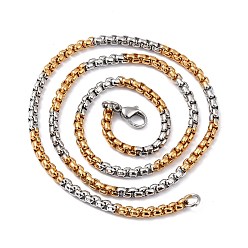 Golden & Stainless Steel Color 304 Stainless Steel Box Chain Necklaces, with Lobster Claw Clasps, Golden & Stainless Steel Color, 19.7 inch(50cm), 3.5mm