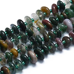 Agate Indienne Naturelles agate indienne brins de perles, avec des perles de rocaille, disque, 10~12x8~9x3~4mm, Trou: 2mm, Environ 83 pcs/chapelet, 15.55'' (39.5 cm)