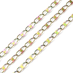 Rainbow Color Ion Plating(IP) 304 Stainless Steel Dapped Oval Link Chains, Soldered, with Spool, Rainbow Color, 7x2.5x0.4mm, about 32.81 Feet(10m)/Roll