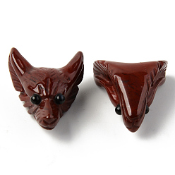 Jaspe Rouge Pendentifs naturels de jaspe rouge, perles percées, avec oeil d'onyx noir, tête de loup, 30.5x23.5x11.5~13mm, Trou: 2mm