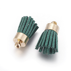 Green Suede Cord Tassel Pendants, with Brass Findings, Golden, Green, 16~19x7mm, Hole: 1mm