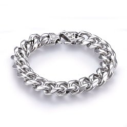 Stainless Steel Color 304 Stainless Steel Curb Chains Bracelets, with Lobster Claw Clasps, Stainless Steel Color, 8-5/8 inch(22cm), 15x6mm