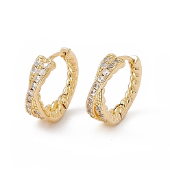 Clear Cubic Zirconia Criss Cross Hoop Earrings, Real 18K Gold Plated Brass Jewelry for Women, Cadmium Free & Nickel Free & Lead Free, Clear, 17.5x18.5x6mm, Pin: 0.9mm