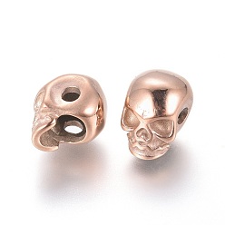 Rose Gold Ion Plating(IP) 304 Stainless Steel Beads, Skull, Rose Gold, 11x8x10mm, Hole: 2.5mm