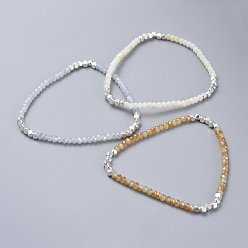 Couleur Mélangete Perles de verre galvanoplastie étendent bracelets, avec des perles cubiques en laiton, couleur argent plaqué, couleur mixte, 2-1/8 pouce (5.5 cm)