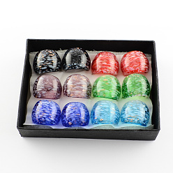 Mixed Color Handmade Gold Sand Lampwork Wide Band Rings, Mixed Color, 17~19mm, about 12pcs/box