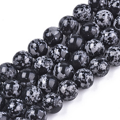 Noir Perles synthétiques turquoise brins, obsidienne imitation flocon de neige, teint, ronde, noir, 8.5mm, Trou: 1mm, Environ 46 pcs/chapelet, 14.76 pouce (37.5 cm)