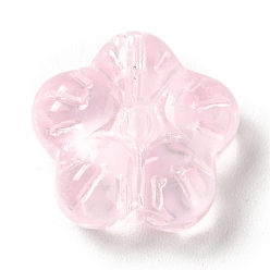 Pink Transparent Glass Beads, Plum Blossom Flower, Pink, 12.5x13x5.5mm, Hole: 1.2mm
