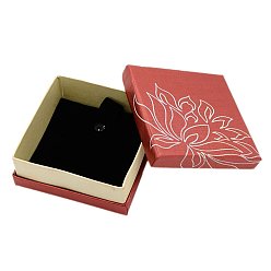 Red Square Shaped Cardboard Bracelet Bangle Boxes for Gifts Wrapping, with Flower Lotus Design, Red, 88x88x36mm