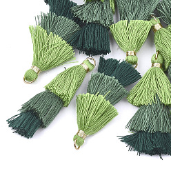 Colorful Polycotton(Polyester Cotton) Tassel Pendant Decorations, with Iron Findings, Golden, Colorful, 39~40x19~26x6~7mm, Hole: 4mm