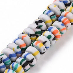 Silver Handmade Polyester Clay Beads Strand, Abacus, Silver, 6.5~7.5x3~3.5mm, Hole: 1.4~1.8mm, about 111~117pcs/strand, 15.63''~16.14''(39.7~41cm)