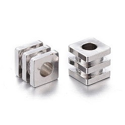 Platinum Brass Spacer Beads, Long-lasting Plated, Grooved Cube, Platinum, 4x4x4mm, Hole: 1.8mm