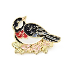 Black Bird with Branch Enamel Pin, Gold Plated Alloy Animal Badge for Backpack Clothes, Black, 28x31x1.5mm