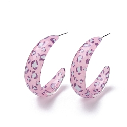 Perlas de Color Rosa Aretes en forma de c de acetato de celulosa (resina), 304 joyas de acero inoxidable para mujeres niñas, rosa perla, 42x14x3.5 mm, pin: 0.7 mm