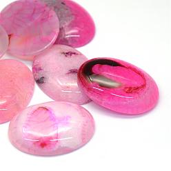 Hot Pink Oval Dyed Natural Crackle Agate Cabochons, Hot Pink, 40x30x6~8mm