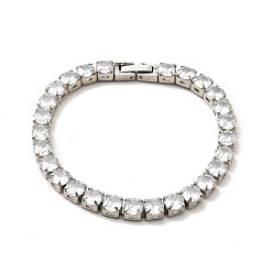 Couleur Acier Inoxydable Bracelet de tennis en zircone cubique transparente, 304 bracelet chaîne à maillons en acier inoxydable pour femme, couleur inox, 8-1/8 pouce (20.5 cm)