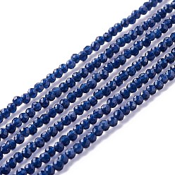 Medium Blue Transparent Glass Beads Strands, Faceted, Round, Medium Blue, 2mm, Hole: 0.6mm, about 182~201pcs/strand, 14.57~15.24 inch((37~38.7cm)
