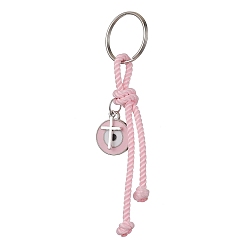 Pink Porte-clés pendentifs en émail en alliage de zinc croix et mauvais œil, avec cordon en polyester et anneau fendu en fer, rose, 10 cm