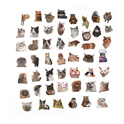 Cat Shape 50шт 50 стили наборы бумажных мультяшных наклеек, самоклеящиеся наклейки для скрапбукинга своими руками, оформление фотоальбома, Узор кошки, 45~71x31~53x0.2 мм, 1 шт / стиль