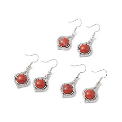 Piedra Roja Pendientes colgantes de jarrón de jaspe rojo natural, joyas de latón platino para mujer, 40 mm, pin: 0.5 mm