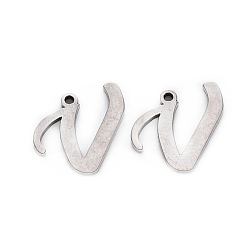 Letter V 201 Stainless Steel Charms, Laser Cut, Stainless Steel Color, Letter.V, 11x12x1mm, Hole: 1mm