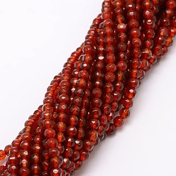 Dark Red Natural Agate Bead Strands, Dyed, Faceted, Round, Dark Red, 4mm, Hole: 0.8mm, about 90~92pcs/strand, 14 inch