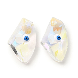 White Transparent Glass Beads, with Enamel, Faceted, Polygon with Evil Eye Pattern, White, 23.5x38x13mm, Hole: 2mm