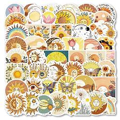 Yellow 50Pcs Plant Theme PVC Self Adhesive Cartoon Stickers, Waterproof Sun Decals for Laptop, Bottle, Luggage Decor, Yellow, 46~59.5x38.5~64.5x0.2mm