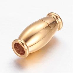 Golden Barrel 304 Stainless Steel Magnetic Clasps with Glue-in Ends, Ion Plating (IP), Golden, 14x6.5mm, Hole: 3mm