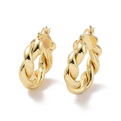 Real 18K Gold Plated Rack Plating Brass Twist Rope Thick Hoop Earrings for Women, Cadmium Free & Lead Free, Real 18K Gold Plated, 35x30.5x7mm, Pin: 0.7x1mm