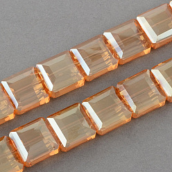 BurlyWood Electroplate Faceted Transparent Glass Beads Strands, Square, BurlyWood, 13x13x7.5mm, Hole: 2mm, about 40pcs/strand, 19.6 inch