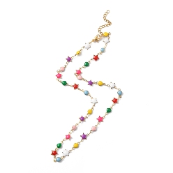Colorido Collar de cadena de eslabones de estrella y corazón de esmalte, chapado al vacío 304 joyería de acero inoxidable para mujer, colorido, 17-5/8 pulgada (44.8 cm)