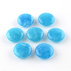 Deep Sky Blue Flat Round Imitation Gemstone Acrylic Beads, Deep Sky Blue, 22x8.5mm, Hole: 2mm, about 190pcs/500g