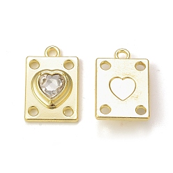 Clear Rack Plating Alloy Glass Pendants, Golden, Rectangle with Heart Charms, Clear, 19.5x12.5x5mm, Hole: 1.8mm
