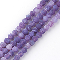 Orchid Natural Fire Crackle Agate Bead Strands, Frosted, Dyed, Round, Orchid, 10mm, Hole: 1.5mm, about 38pcs/strand, 15.1 inch