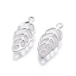 Stainless Steel Color 316 Stainless Steel Charms, Leaf, Stainless Steel Color, 13x5.5x0.3mm, Hole: 1mm