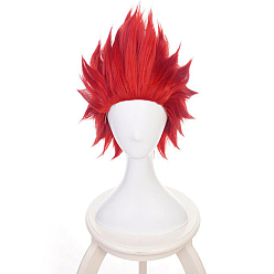 High Temperature Fiber Short Red Anime Cosplay Wavy Wigs, Synthetic Hero Spiky Wigs for Makeup Costume, 13.7 inch~15.7 inch(35~40cm)