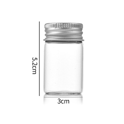 Silver Clear Glass Bottles Bead Containers, Screw Top Bead Storage Tubes with Aluminum Cap, Column, Silver, 3x5cm, Capacity: 20ml(0.68fl. oz)
