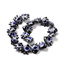 Bleu Foncé Perles en porcelaine manuelles, poisson, bleu foncé, 17~18x21~22x7~7.5mm, Trou: 2mm
