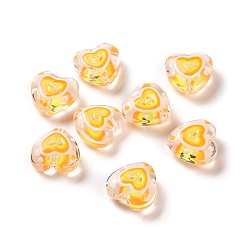 Gold Handmade Lampwork Beads Strands, with Enamel, Heart, Gold, 12x12~12.5x6~6.5mm, Hole: 0.7~1mm, about 30pcs/strand, 13.39 inch(34cm)