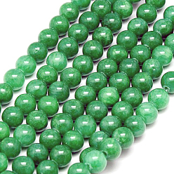 Vert Naturelles jade jaune brins de perles, teint, ronde, verte, 6mm, Trou: 1mm, Environ 70 pcs/chapelet, 15.75 pouce