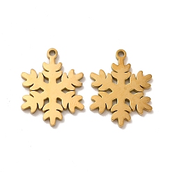 Golden Ion Plating(IP) 304 Stainless Steel Pendants, Christmas Snowflake Charms, Golden, 19x15x1.4mm, Hole: 1.4mm
