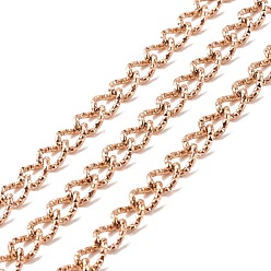 Rose Gold Ion Plating(IP) 304 Stainless Steel Curb Chains, Textured, Unwelded, with Spool, Rose Gold, 10x7x1.5mm, about 16.40 Feet(5m)/Roll