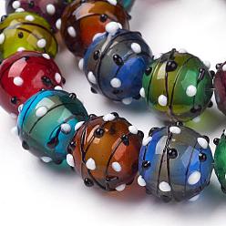 Colorful Handmade Lampwork  Beads Strands, Round, Colorful, 13mm, Hole: 2mm, 28pcs/strand, 14.37 inch
