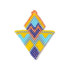 Colorido Cuentas de semillas miyuki con patrón de telar hecho a mano con temática boho, rombo con colgantes triangulares, colorido, 48.5x37.5x2 mm, agujero: 2 mm